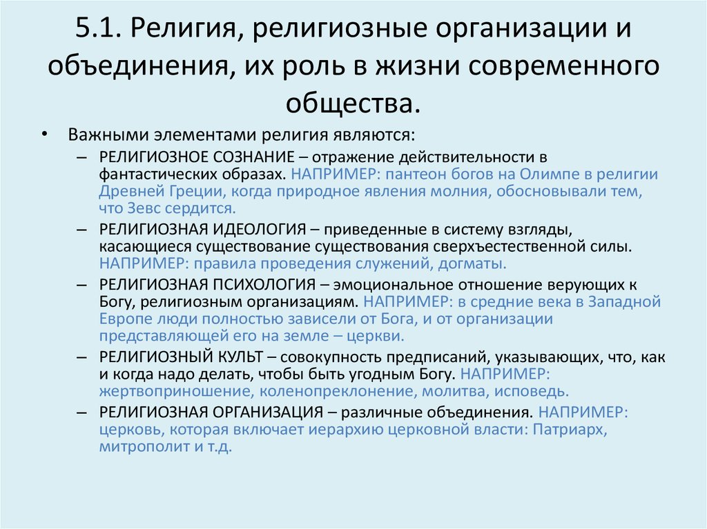 Роль религии в современном обществе план