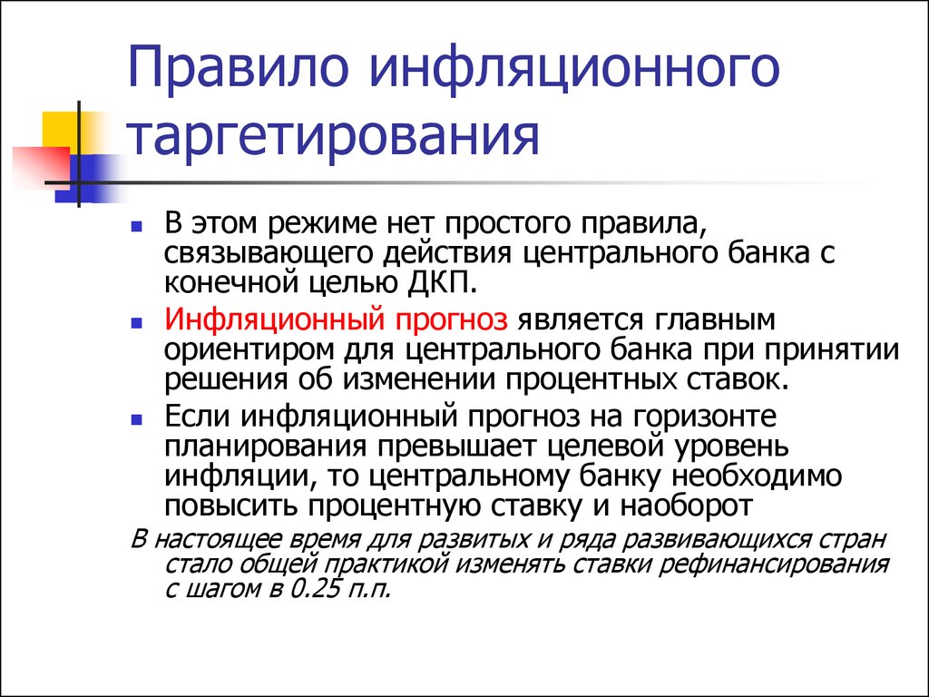 Регулирующее правило. Инфляционное таргетирование. Политика инфляционного таргетирования. Способы таргетирования инфляции. Таргетирование ЦБ.