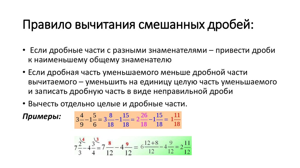 Вычитание смешанных дробей 5 класс презентация