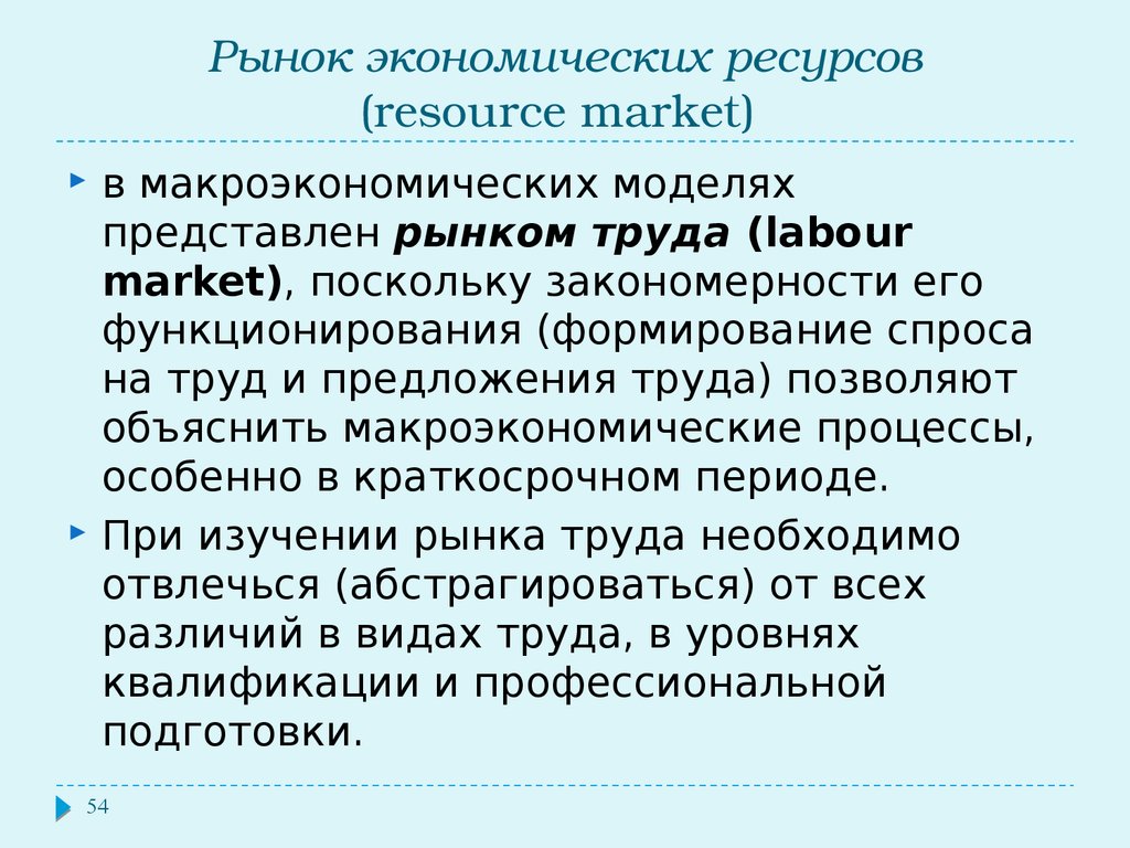Рынок экономических ресурсов (resource market)