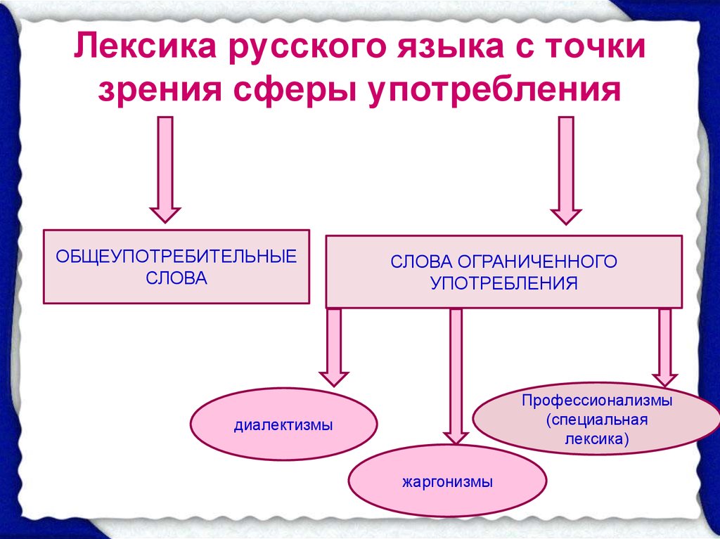 Лексический урок. Лексика русского языка с точки зрения употребления. Лексика русского языка с точки зрения сферы ее употребления. Лексика современного русского языка с точки зрения ее употребления. Лексика с точки ее употребления.