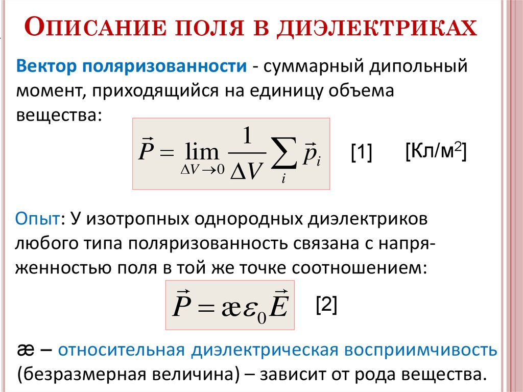 Описание поля в диэлектриках