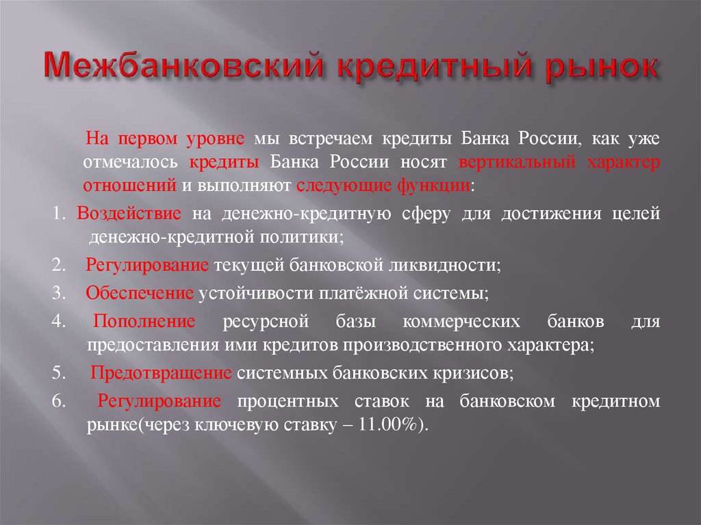 Цель кредитного рынка. Рынок межбанковских кредитов. Структура рынка межбанковского кредитования. Формы кредита межбанковский. Виды межбанковских кредитов.