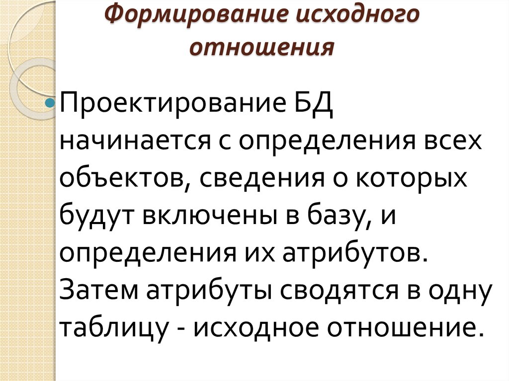 Исходное формирование