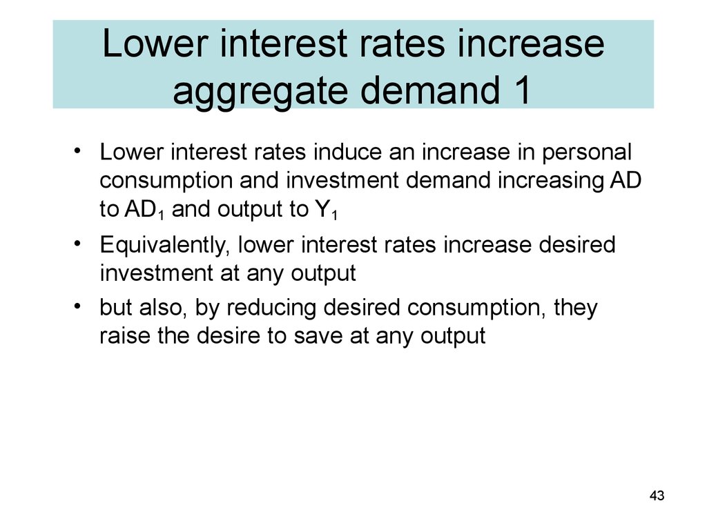 Lower interest rates increase aggregate demand 1