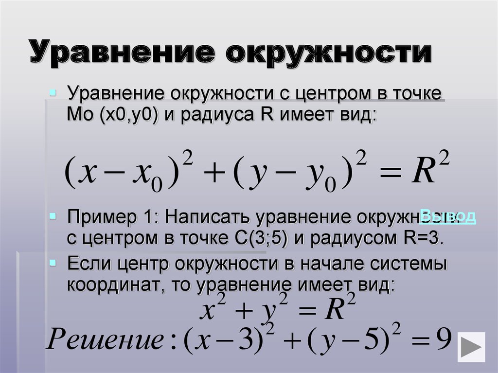 Найти уравнение окружности с центром в точке 3 4 проходящей через начало координат рисунок