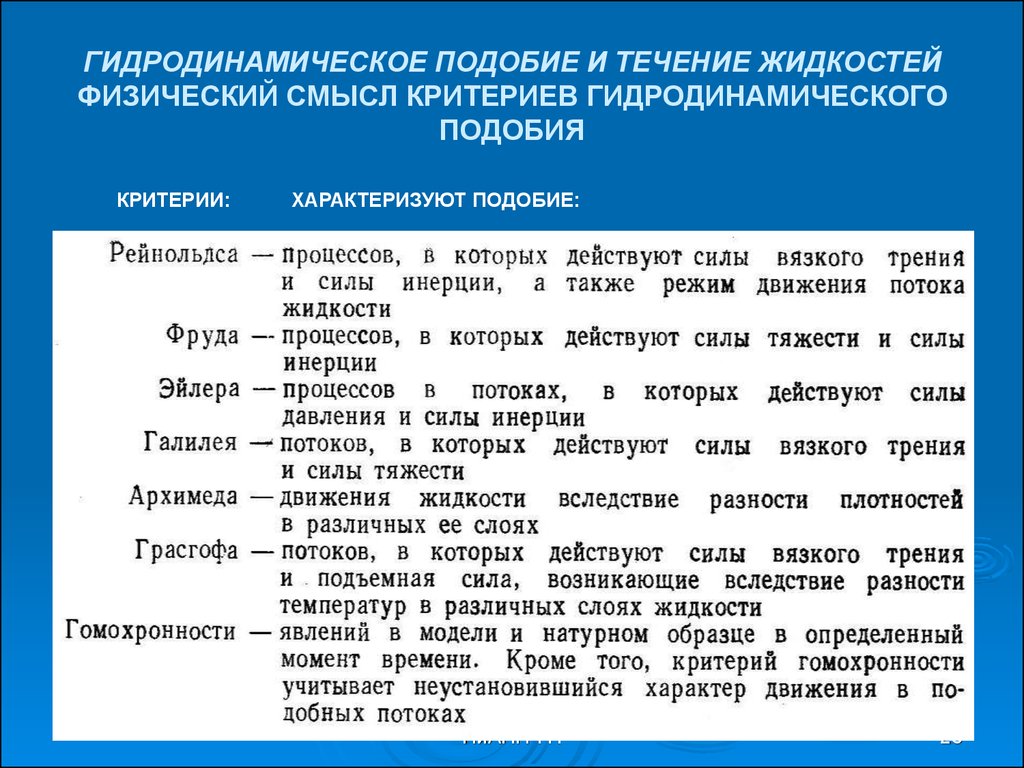 Гидродинамическое подобие. Критерии гидродинамического подобия. Критерии подобия в гидродинамике. Гидродинамические критерии. Подобие гидродинамических процессов.