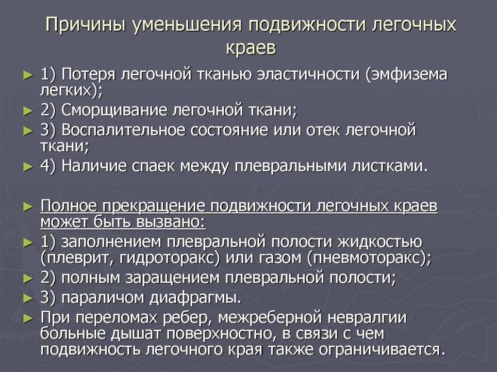 Способствует сокращению. Изменение подвижности Нижнего легочного края. Подвижность Нижнего легочного края уменьшается при. Подвижность легочного края при патологии. Причины уменьшения подвижности Нижнего легочного края.