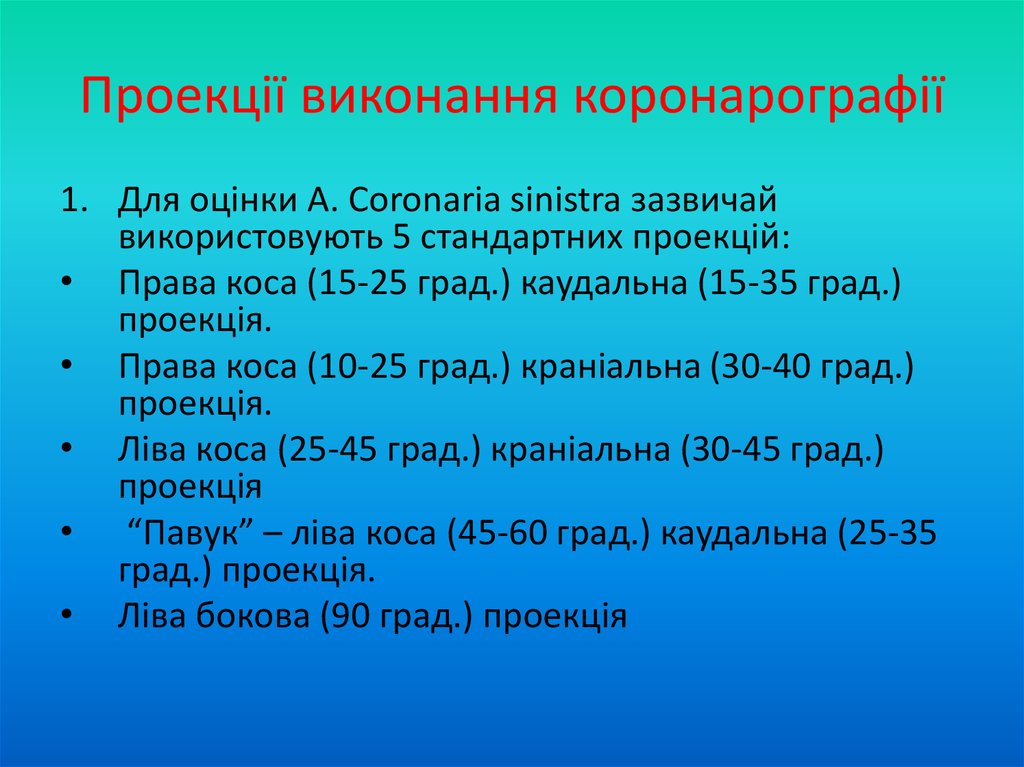 Проекції виконання коронарографії