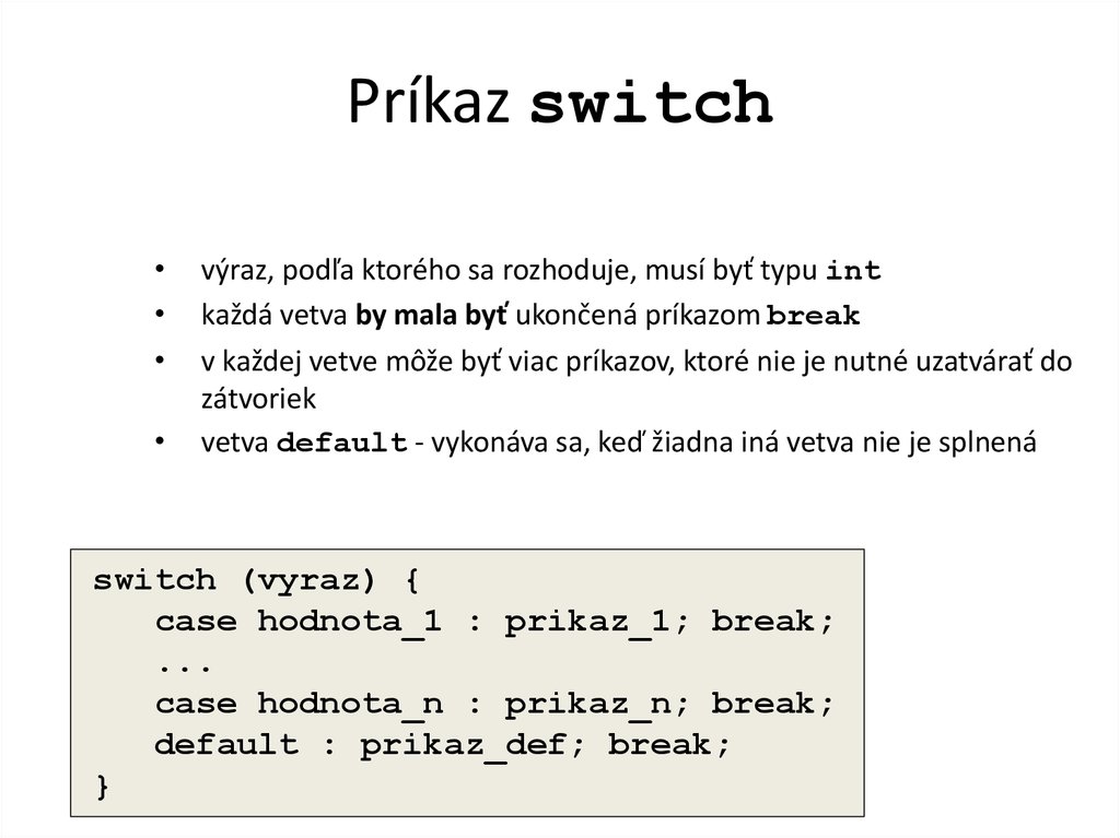 Príkaz switch