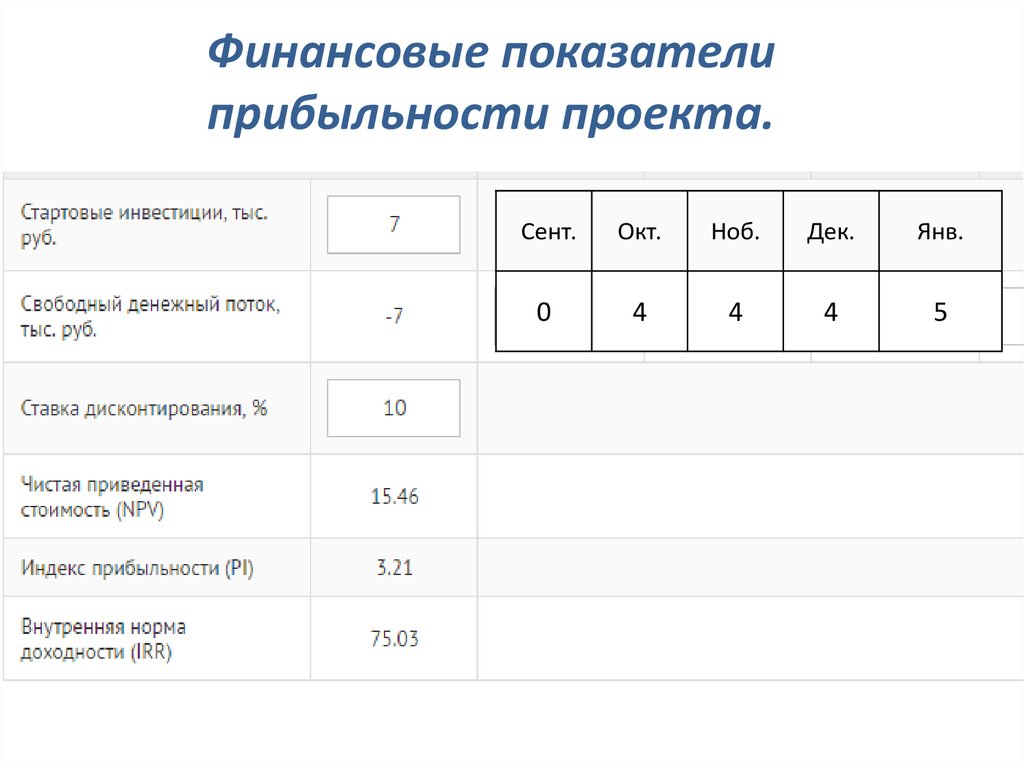 Финансовые показатели прибыльности проекта.