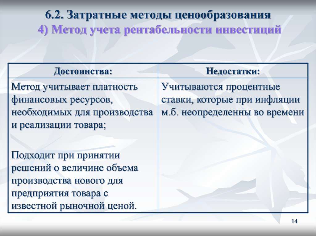 Затратное ценообразование. Затратные методы ценообразования. Метод рентабельности инвестиций. Метод учета рентабельности инвестиций. Перечислите затратные методы ценообразования..