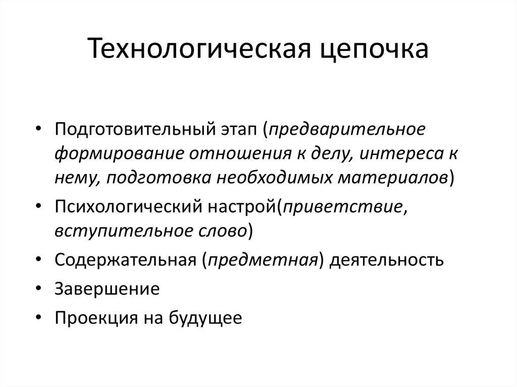 Технологическая цепочка. Подготовительный этап технологической Цепочки. Принцип технологической Цепочки. Технологическая цепочка деятельности.