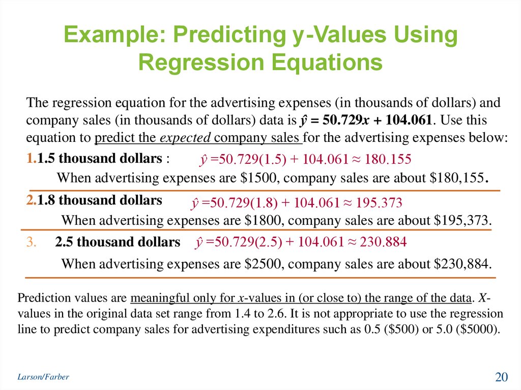 Example: Predicting y-Values Using Regression Equations
