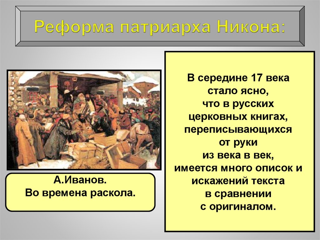 Презентация русская православная церковь в xvii в реформа патриарха никона и раскол