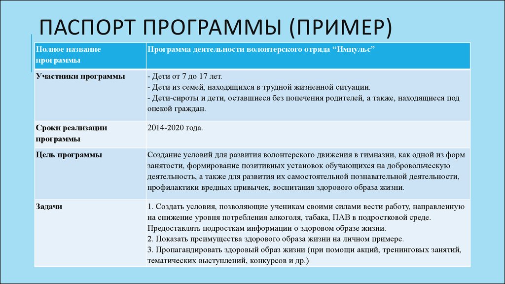 Паспорт проекта это определение