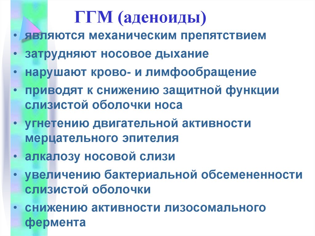 Является механическим. Снижается защитная функция слизистой. Защитная функция аденоидов. Затруднённое носовое дыхание является причиной.