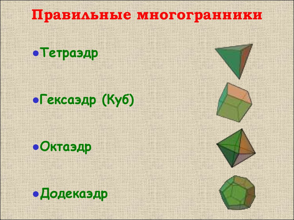 Правильные многогранники тетраэдр куб октаэдр