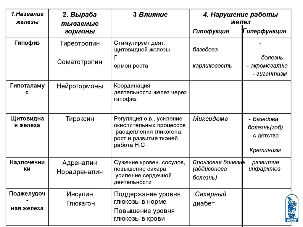 Таблица железа гормон заболевания