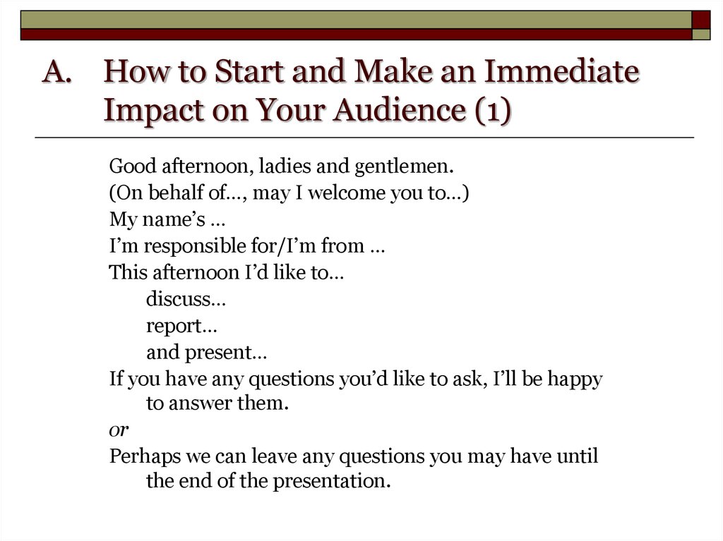 how to start presentation in english example