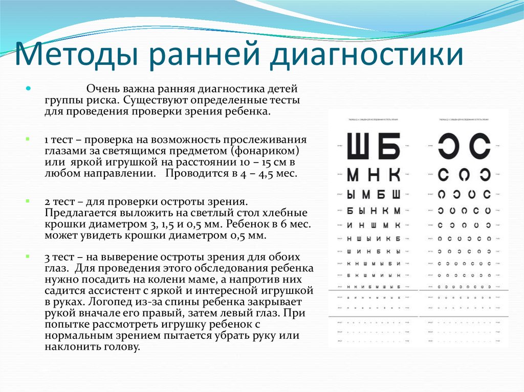 Методы зрения. Методы диагностики нарушений зрения у детей. Понижение остроты зрения. Нарушение остроты зрения у детей. Причины снижения остроты зрения.