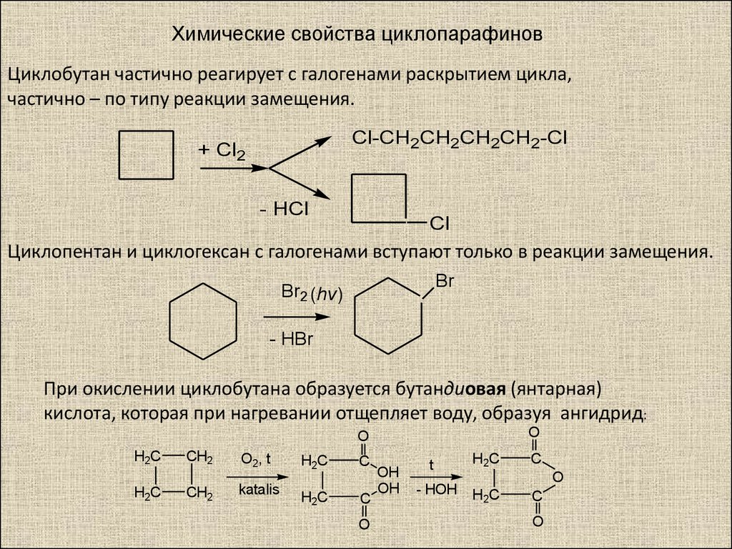 Циклогексан продукт реакции. Циклобутан cl2 реакция. Хим строение циклопарафинов. Химические свойства циклоалканов реакции окисления. Циклобутан cl2.