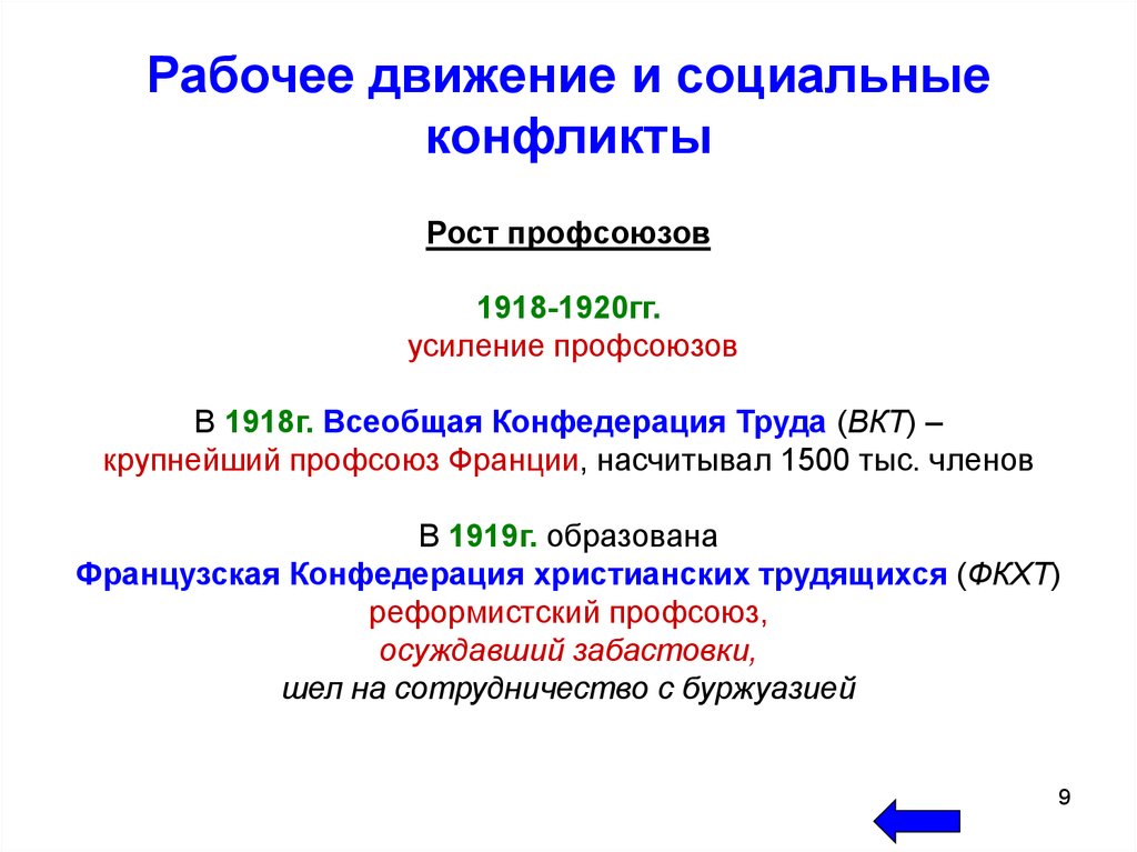 Рабочее движение. Рабочее движение во Франции. Франция 1918-1939 гг.. Особенности рабочего движения во Франции. Всеобщая Конфедерация труда.