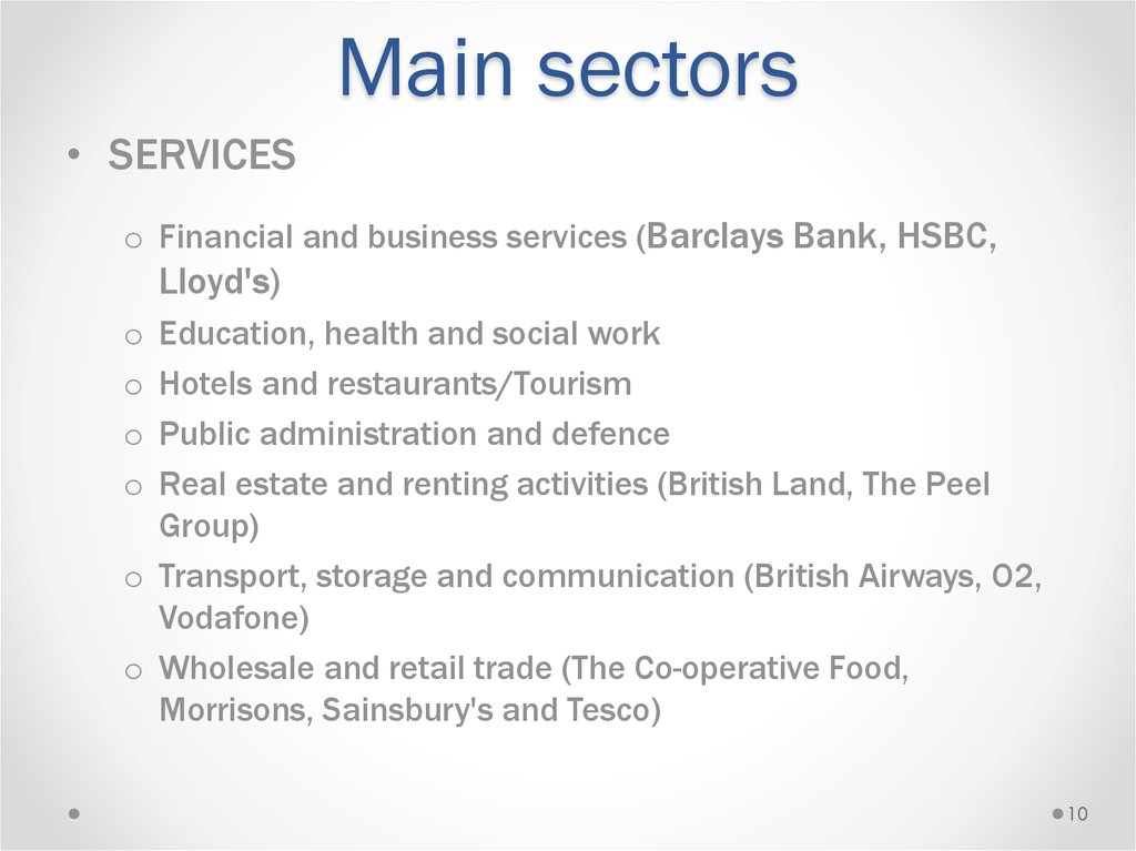 Main sectors
