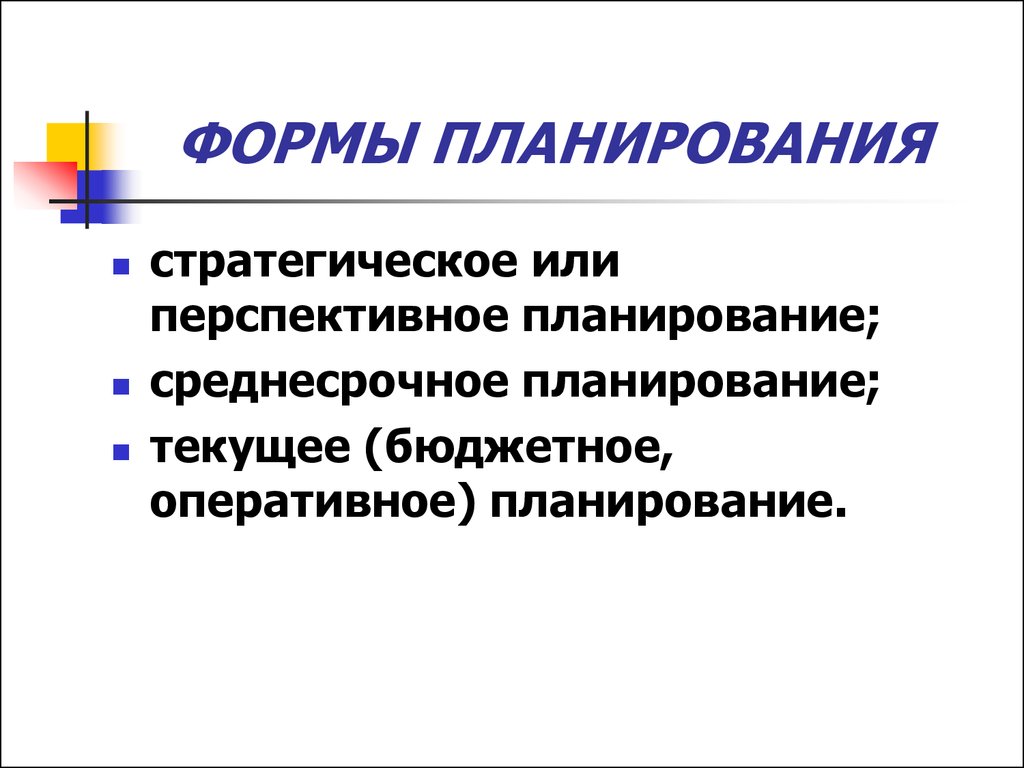 Виды формы планирования и виды планов