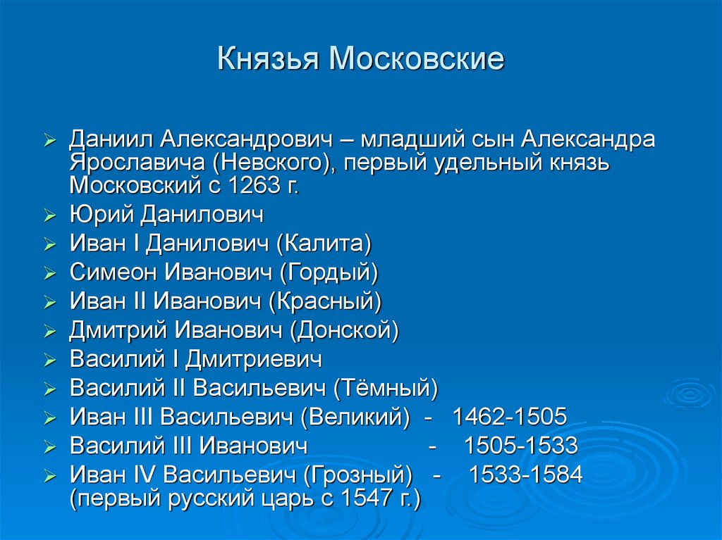 Первые московские князья в 14 веке. Московские князья в 15 веке таблица.