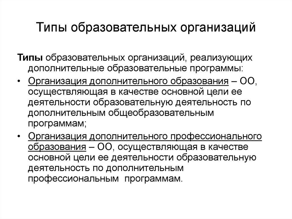 Виды образовательных организаций. Дополнительное образование. Типы образов организаций реализующих доп образовательные программы. Виды образовательных сайтов.