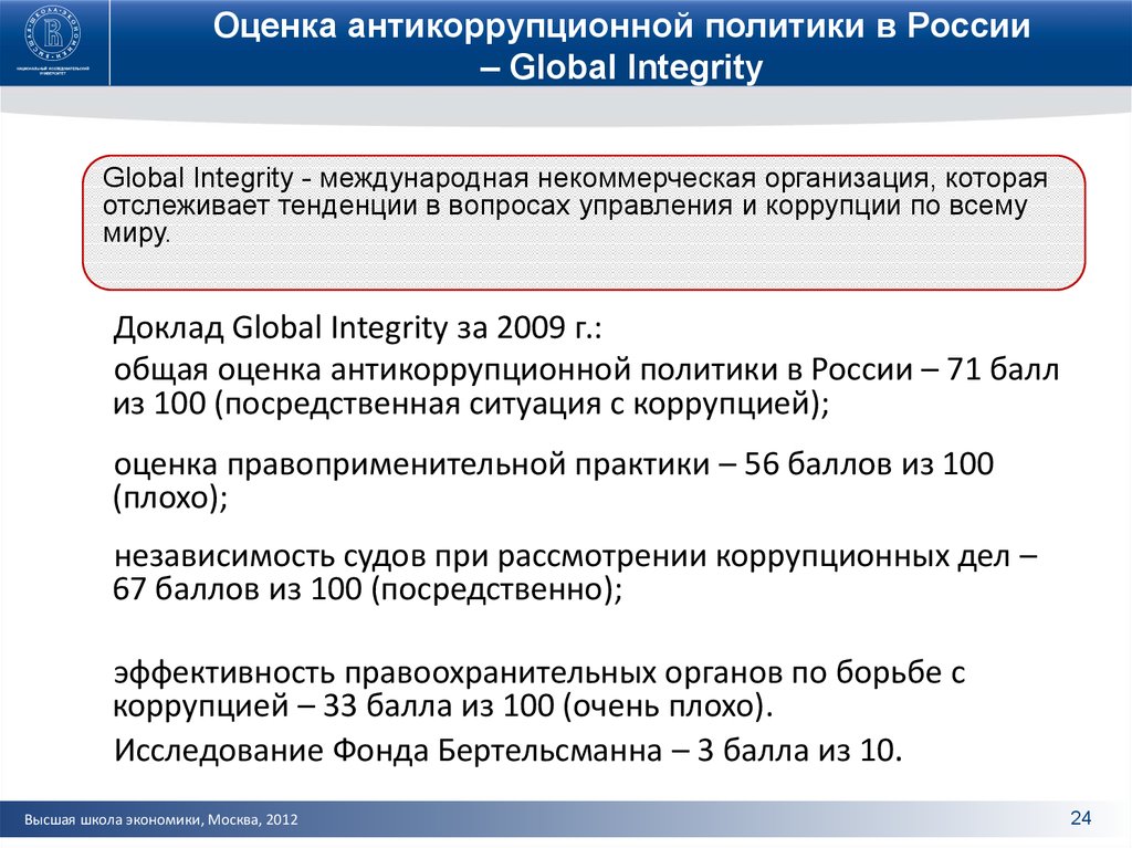 Оценка антикоррупционной политики в России – Global Integrity