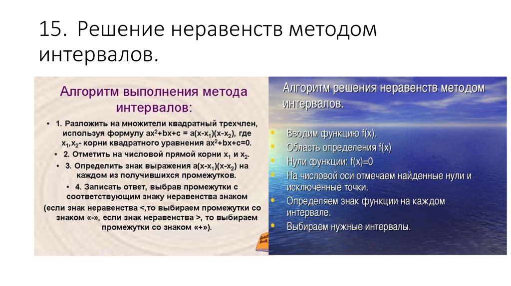 15. Решение неравенств методом интервалов.