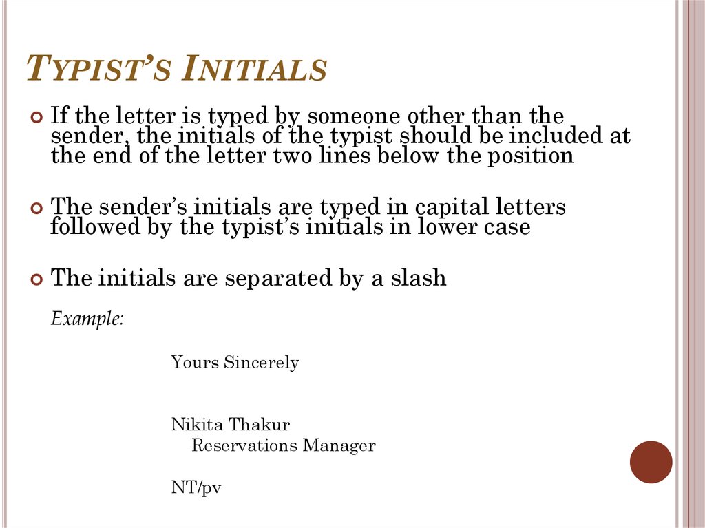 Typist’s Initials
