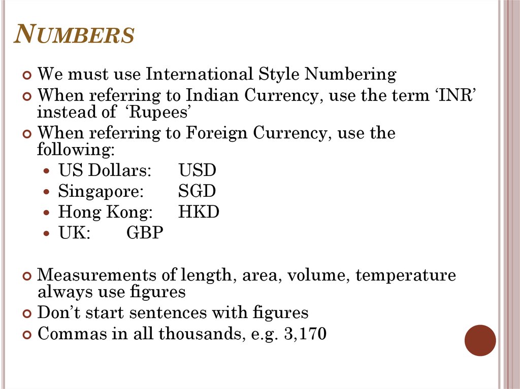 business writing numbers