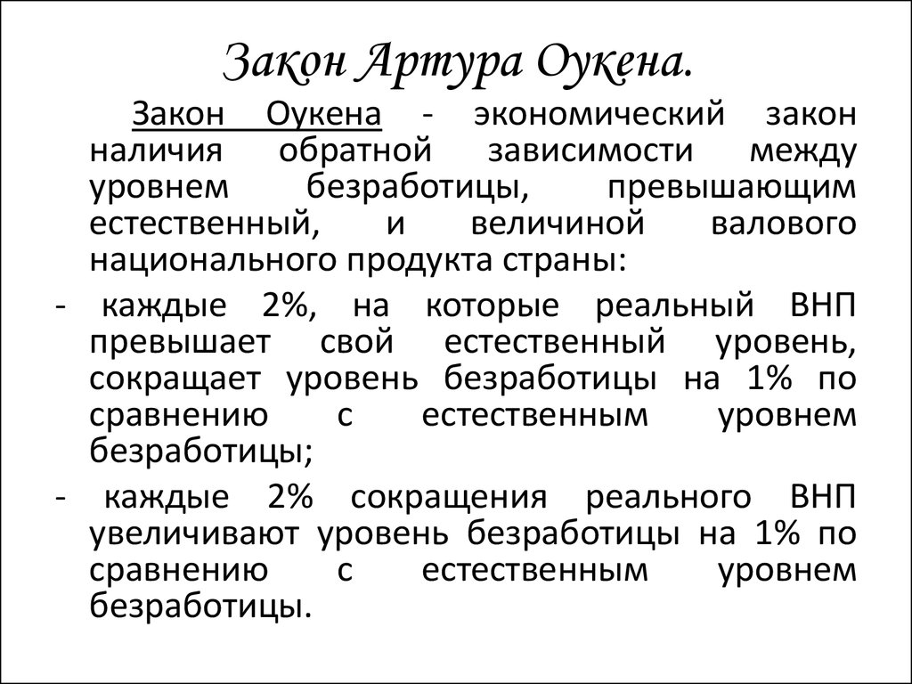 Последствия безработицы закон оукена презентация