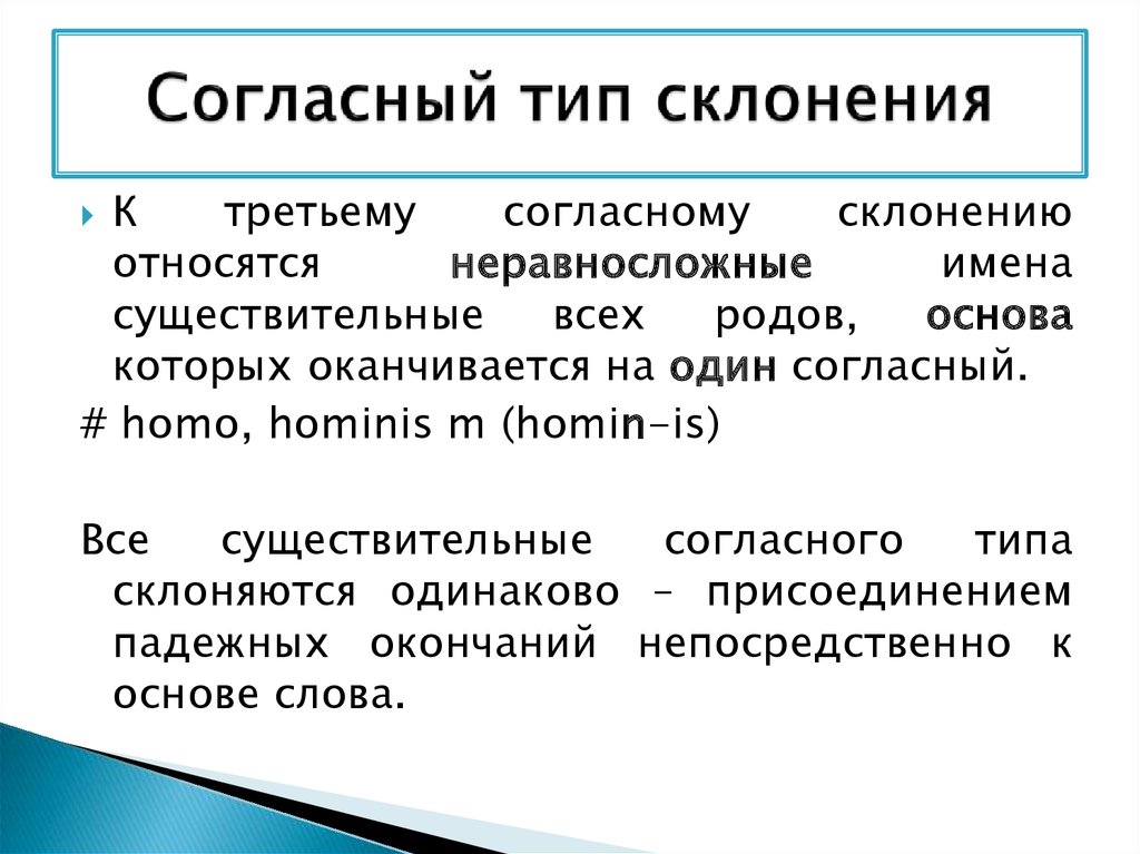 Согласно склонение. Согласный Тип склонения. Согласный Тип латынь.