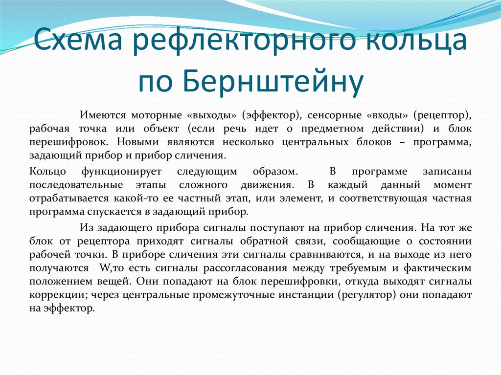 Схема рефлекторного кольца по бернштейну