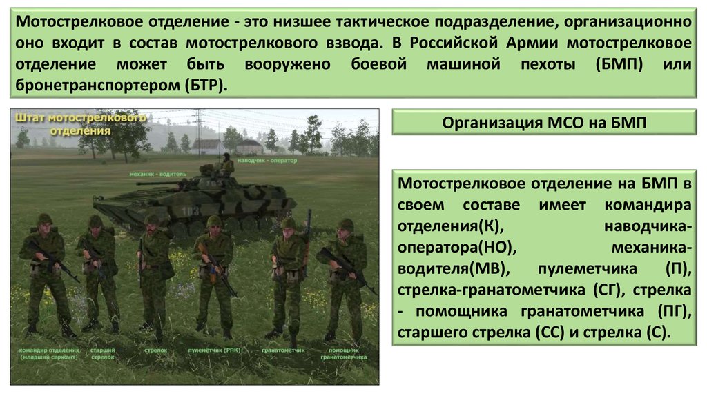 Рота бмп. Мотострелковое отделение на БМП вс РФ. Организация и вооружение мотострелкового отделения на БТР. Структура мотострелкового отделения вс РФ.