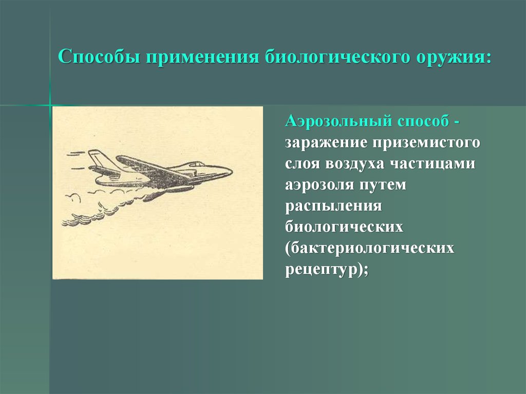 Признаки применения оружия. Аэрозольный способ применения биологического оружия. Аэрозольный способ применения бактериологического оружия. Способы применения бактериологического (биологического) оружия:. Способы применения бактериологического оружия.