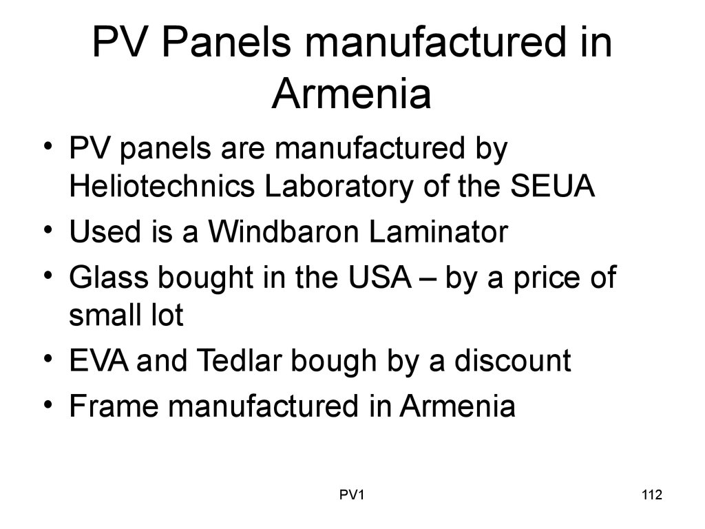 PV Panels manufactured in Armenia
