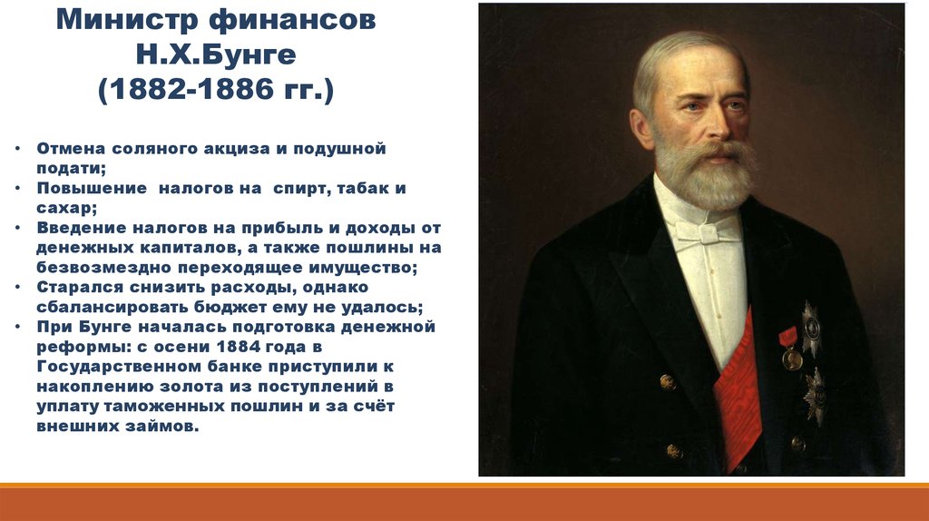 Толстой при александре 3. Н.Х.Бунге (1882-1887). Бунге 1881 реформа.