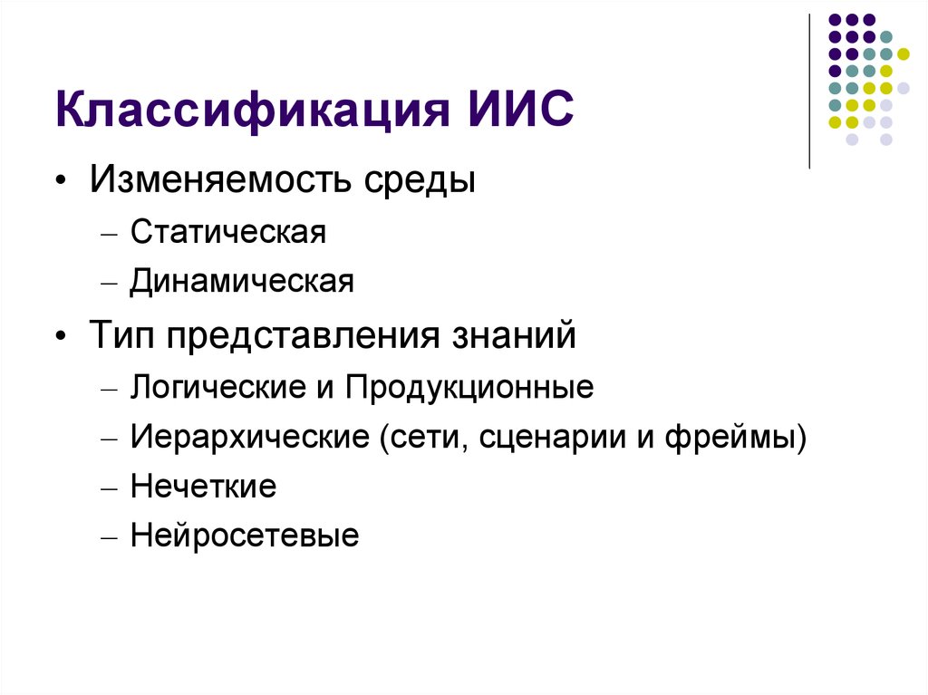 Динамический вид. Динамическая типизация. Статическая и динамическая типизация. Моделям представления знаний в ИИС. Типы представлений.