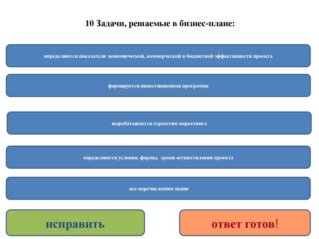 Вопросы решаемые бизнес планом