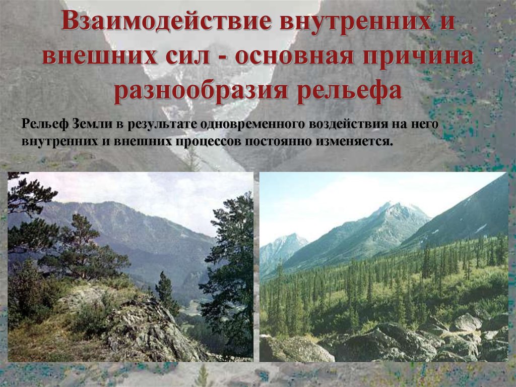 Внешние силы. Рельеф внутренние и внешние силы. Внутренние силы рельефа. Взаимодействие внутренних и внешних сил. Разнообразие рельефа земли.