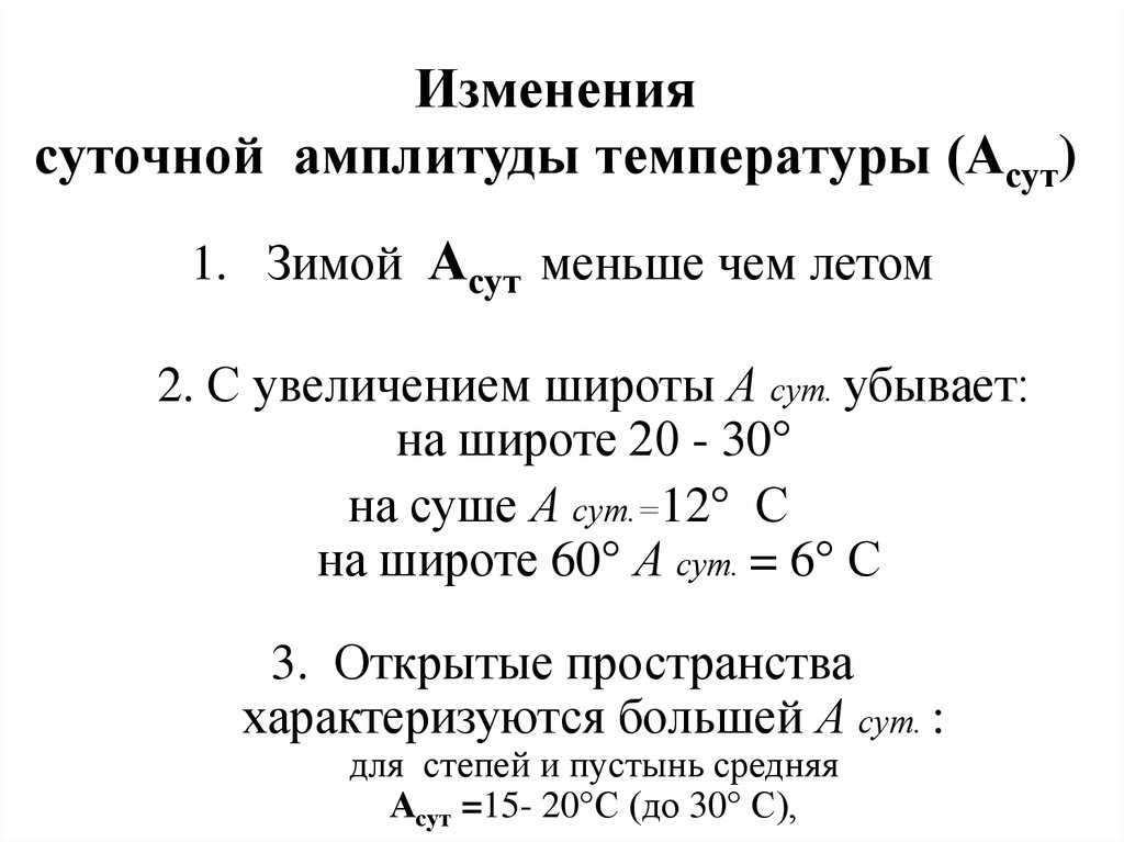 Изменения суточной  амплитуды температуры (Асут)
