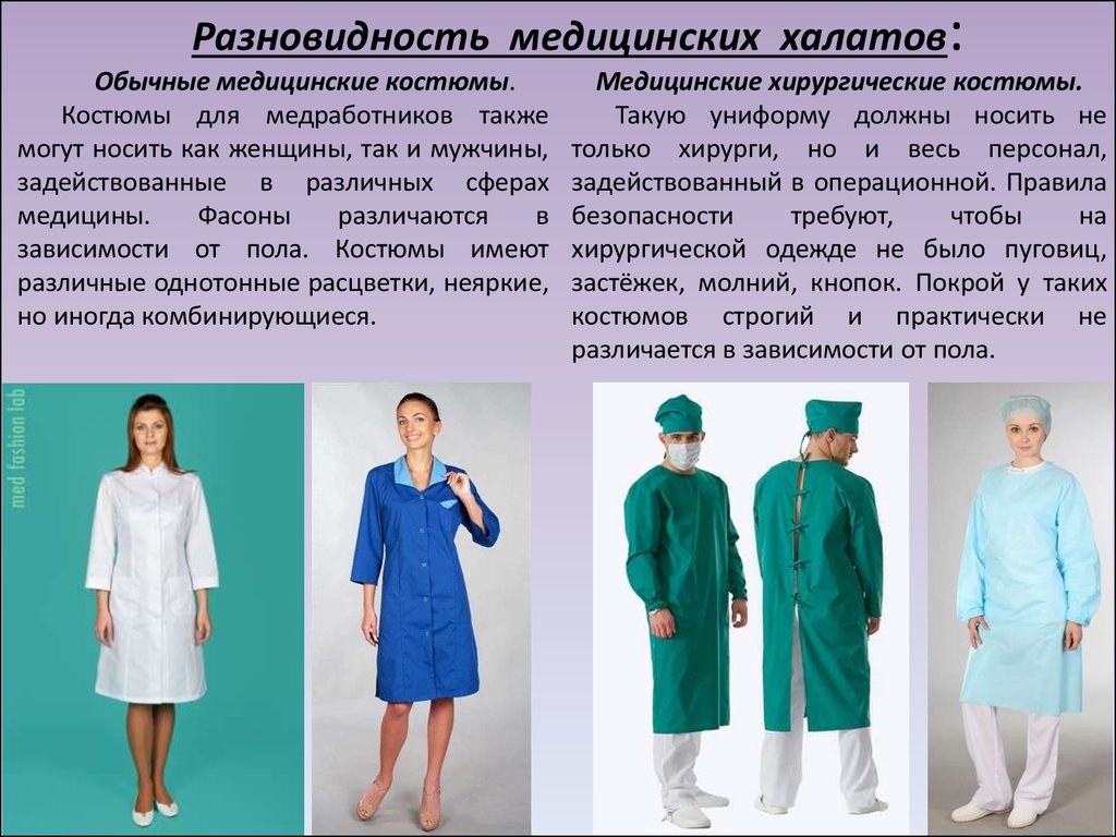 Чем отличается медицинский. Одежда для медицинских работников. Халат пациента. Одежда врача презентация. Медсестра в халате.