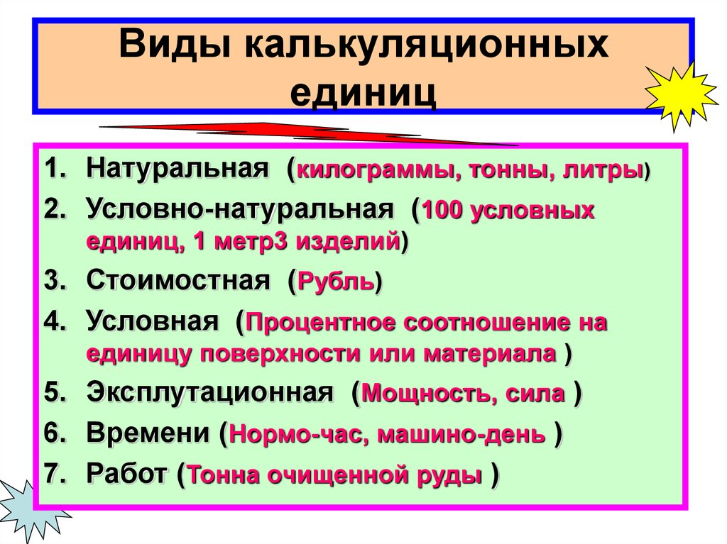 Условно натуральные единицы. Виды калькуляционных единиц. Калькуляционная единица это. Перечислите виды калькуляционных единиц.. Что является калькуляционной единицей.