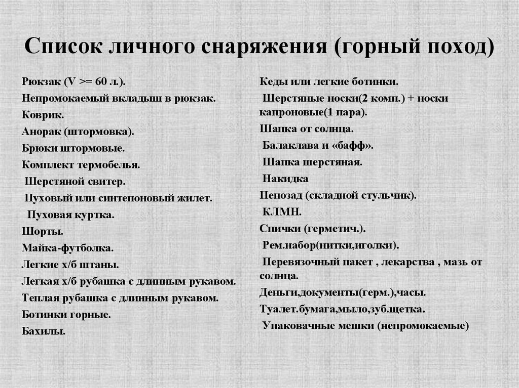 Список личных автомобилей. Список в поход. Перечень личного снаряжения для похода. Список необходимого снаряжения для похода. Список необходимого в поход.