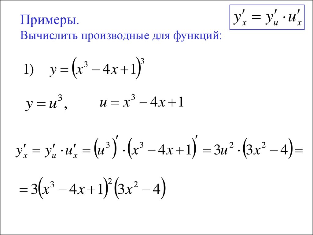 Вычислите производную функции y x x. Как решать производную функции. Как найти производную функции примеры. Нахождение производной функции примеры. Вычислить производные сложных функций.